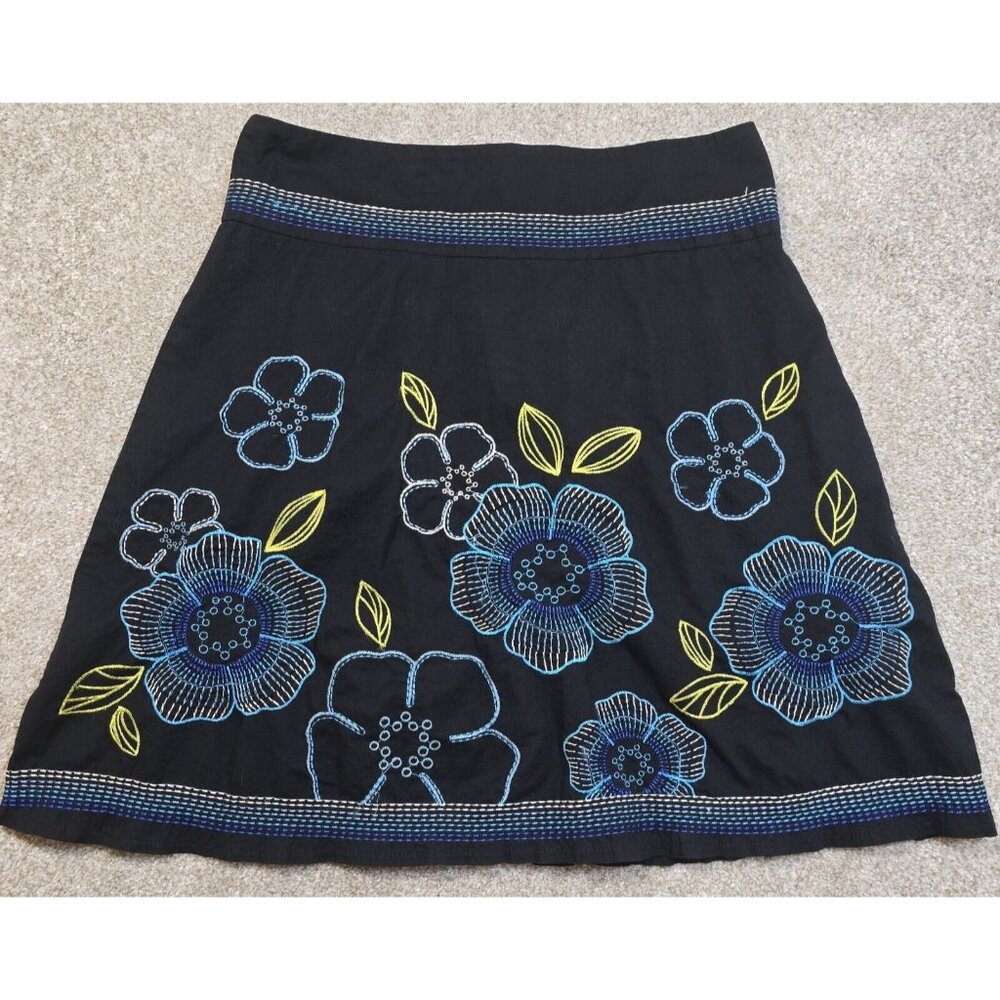 Heart Soul Embroidered Skirt A-line Mini Stretch Black Floral Women's Size 7